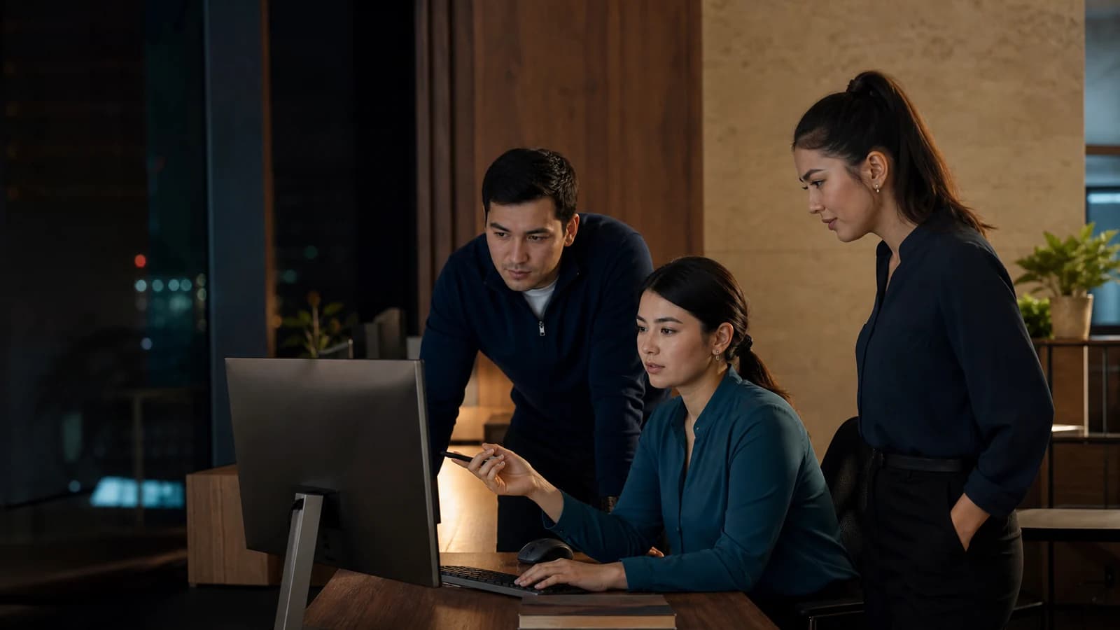 A customer operations team reviewing a conversation together before taking action